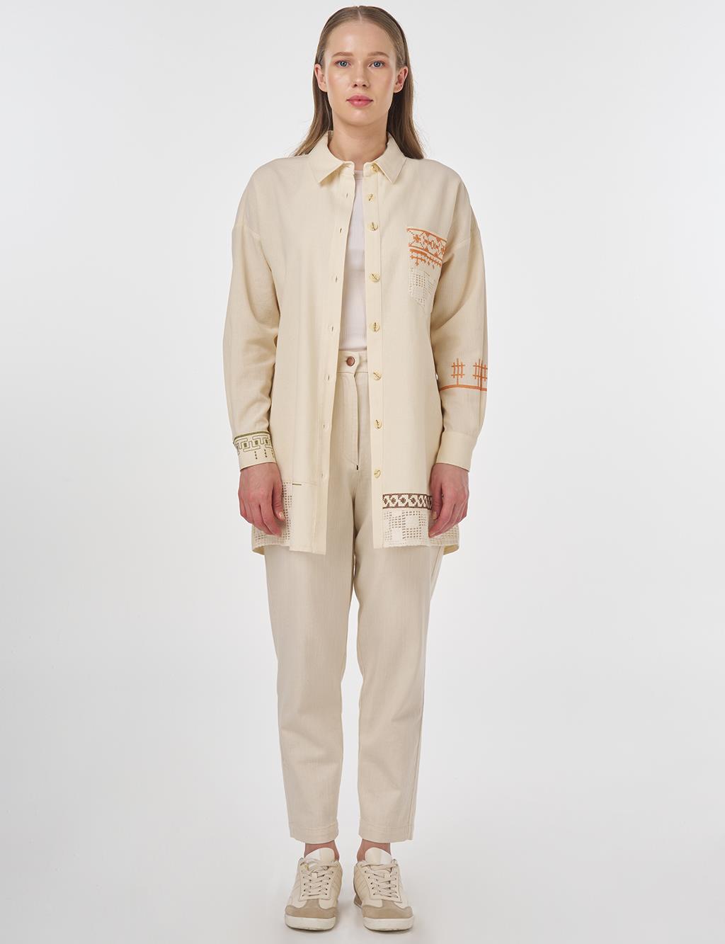 Etamin Embroidered Cotton Linen Tunic Cream