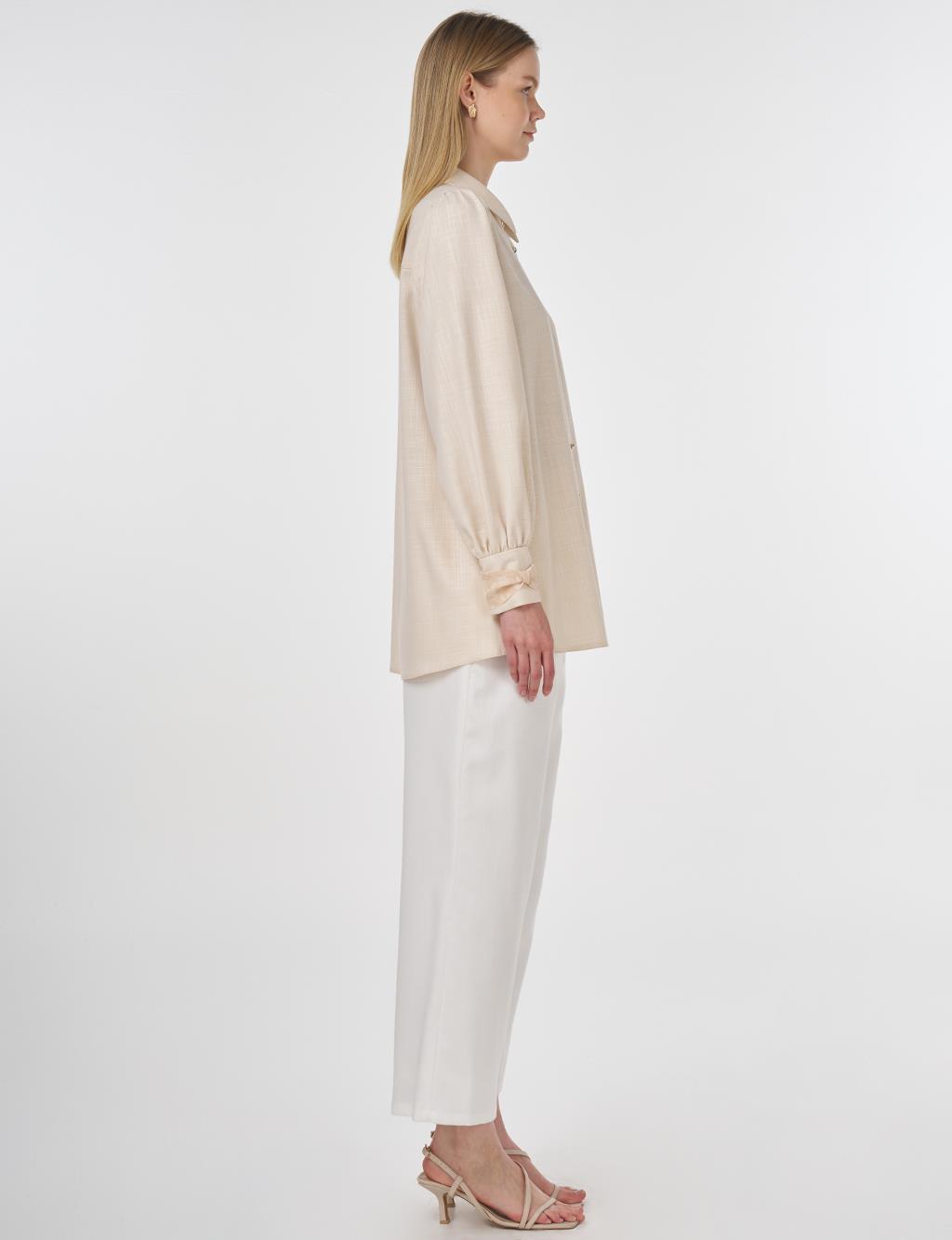 Shiny Buttoned Viscose Tunic Cream 