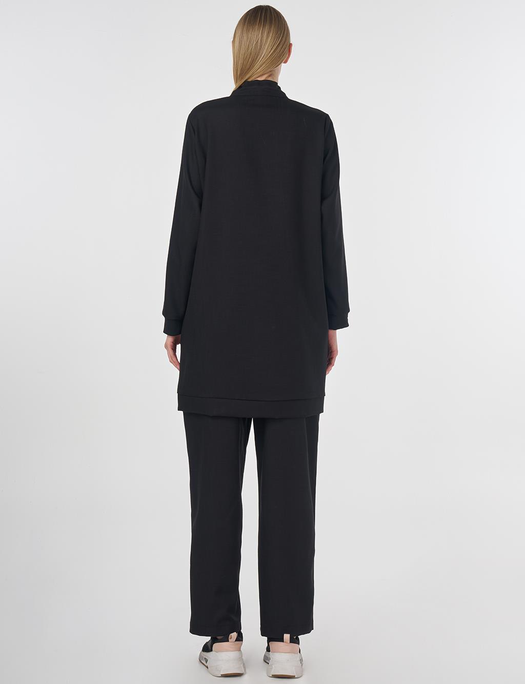 Zip-Closure Viscose Two-Piece Set Black 