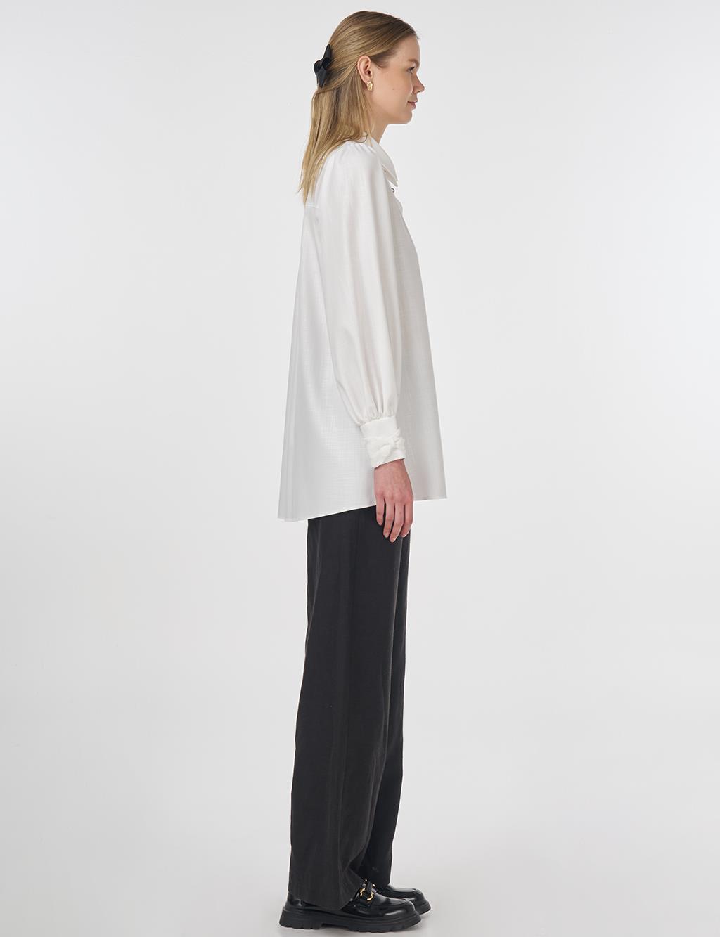 Shiny Buttoned Viscose Tunic Optical White
