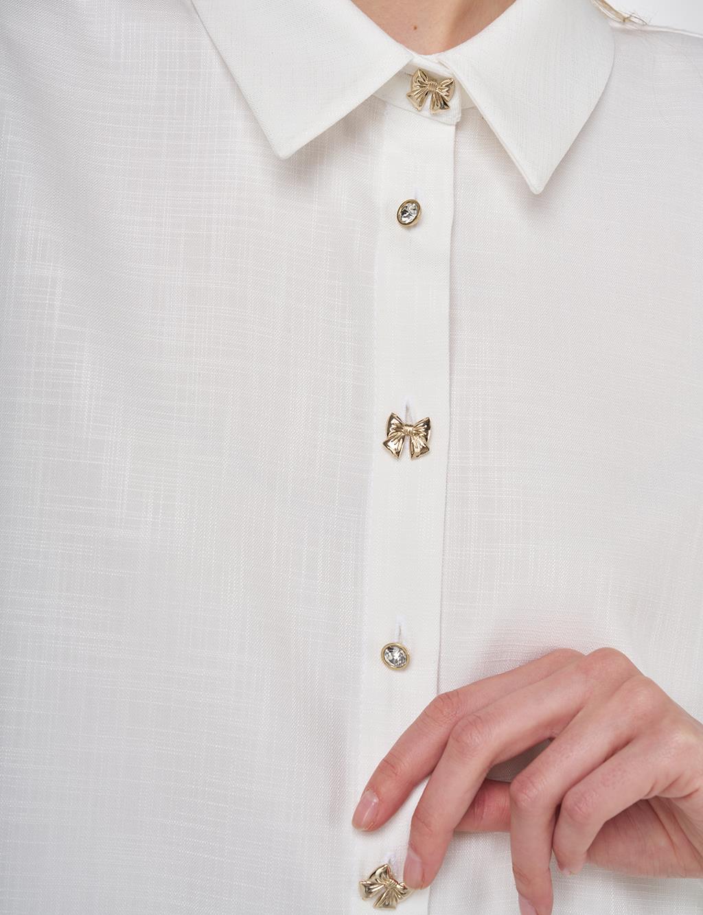 Shiny Buttoned Viscose Tunic Optical White