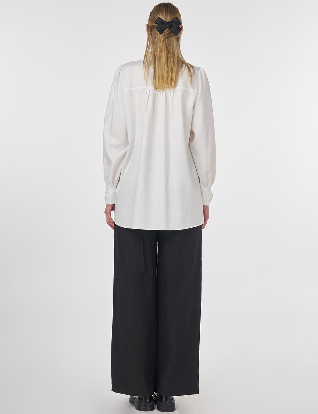 Shiny Buttoned Viscose Tunic Optical White