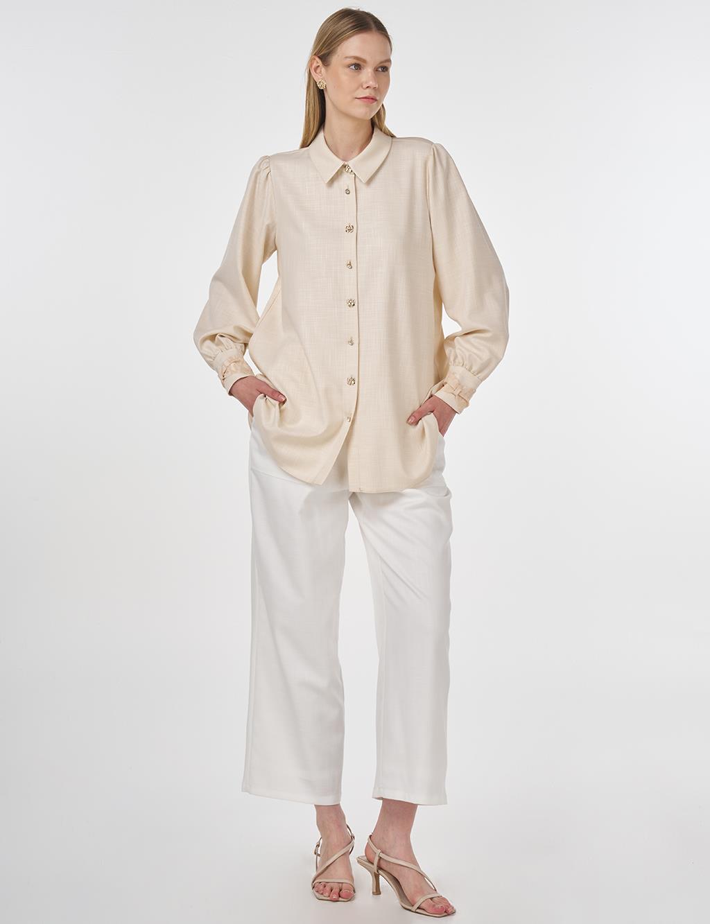 Shiny Buttoned Viscose Tunic Cream 