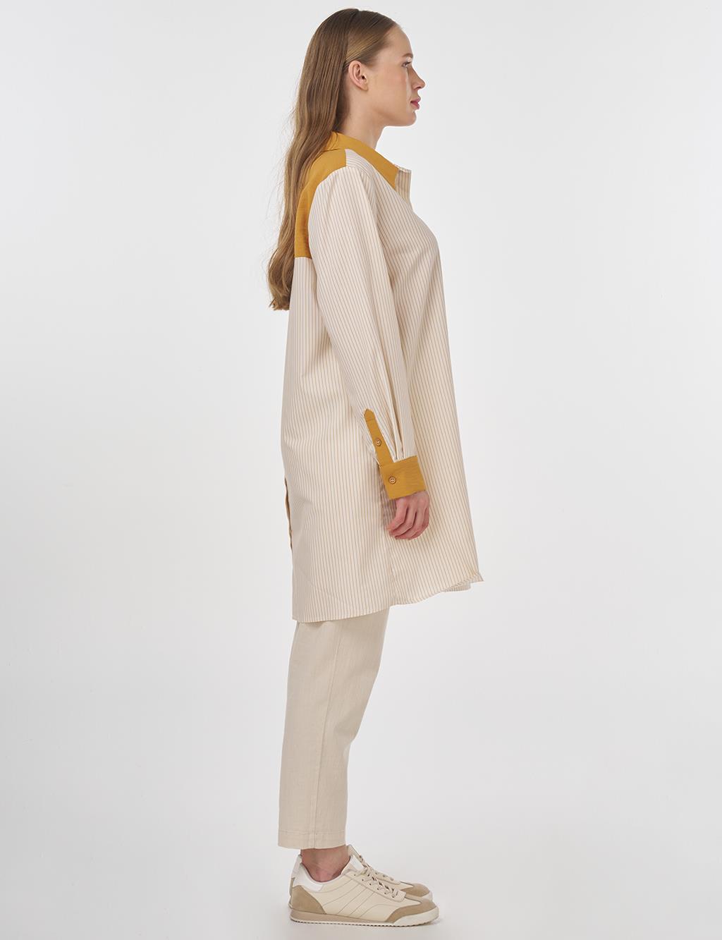 Striped Tunic with Fabric Panels Saffron