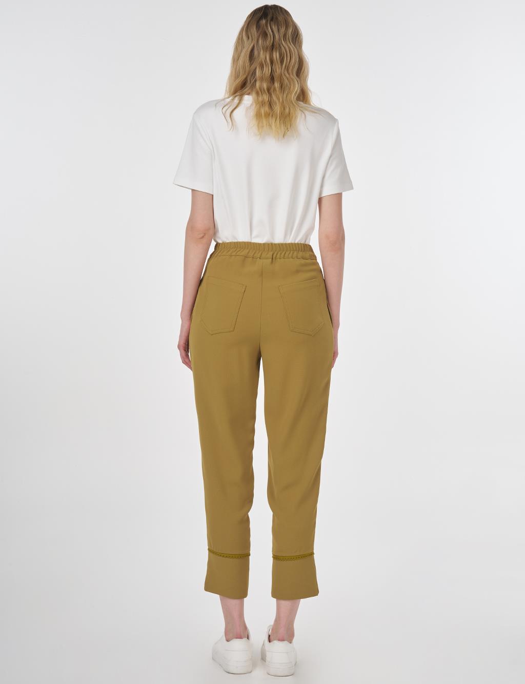 Stitch Detail Crepe Pants Khaki