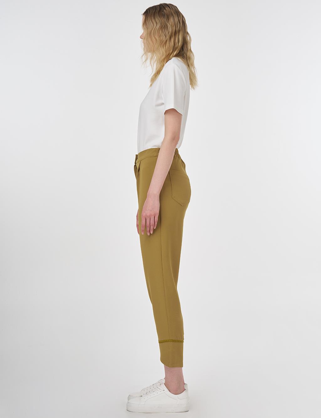 Stitch Detail Crepe Pants Khaki