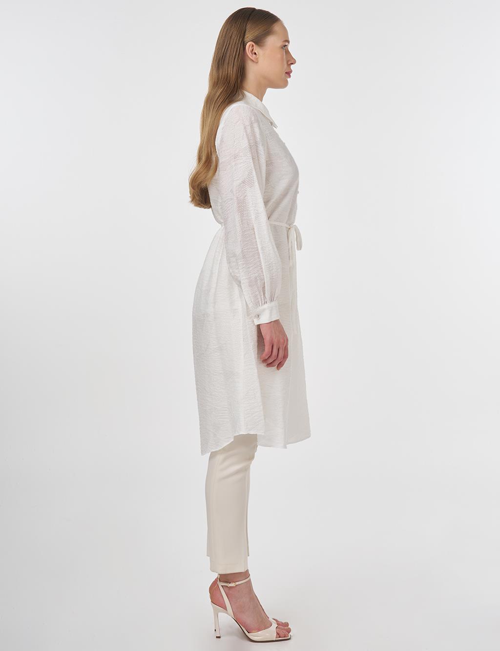 Drawstring Viscose Tunic in Optical White