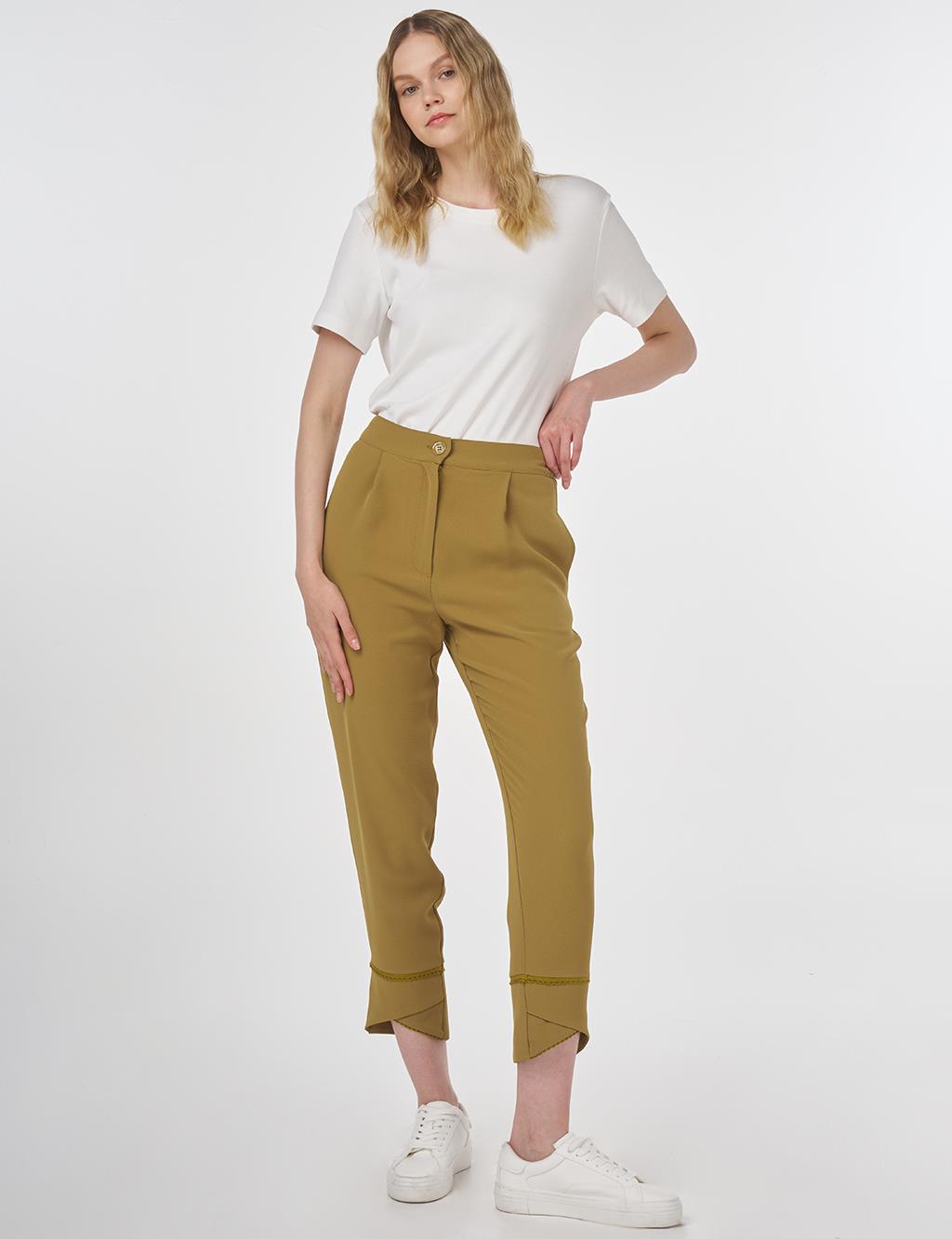 Stitch Detail Crepe Pants Khaki