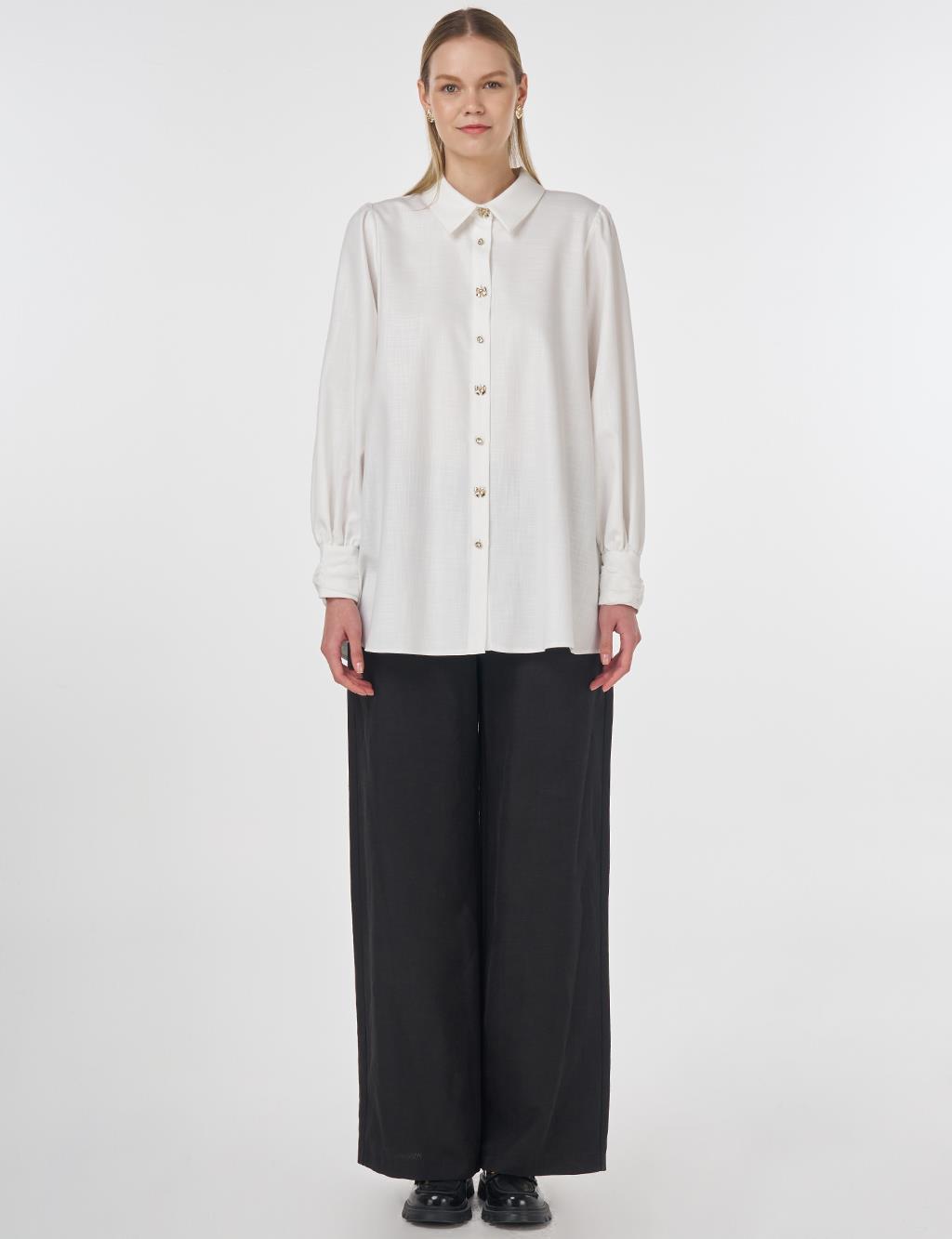 Shiny Buttoned Viscose Tunic Optical White