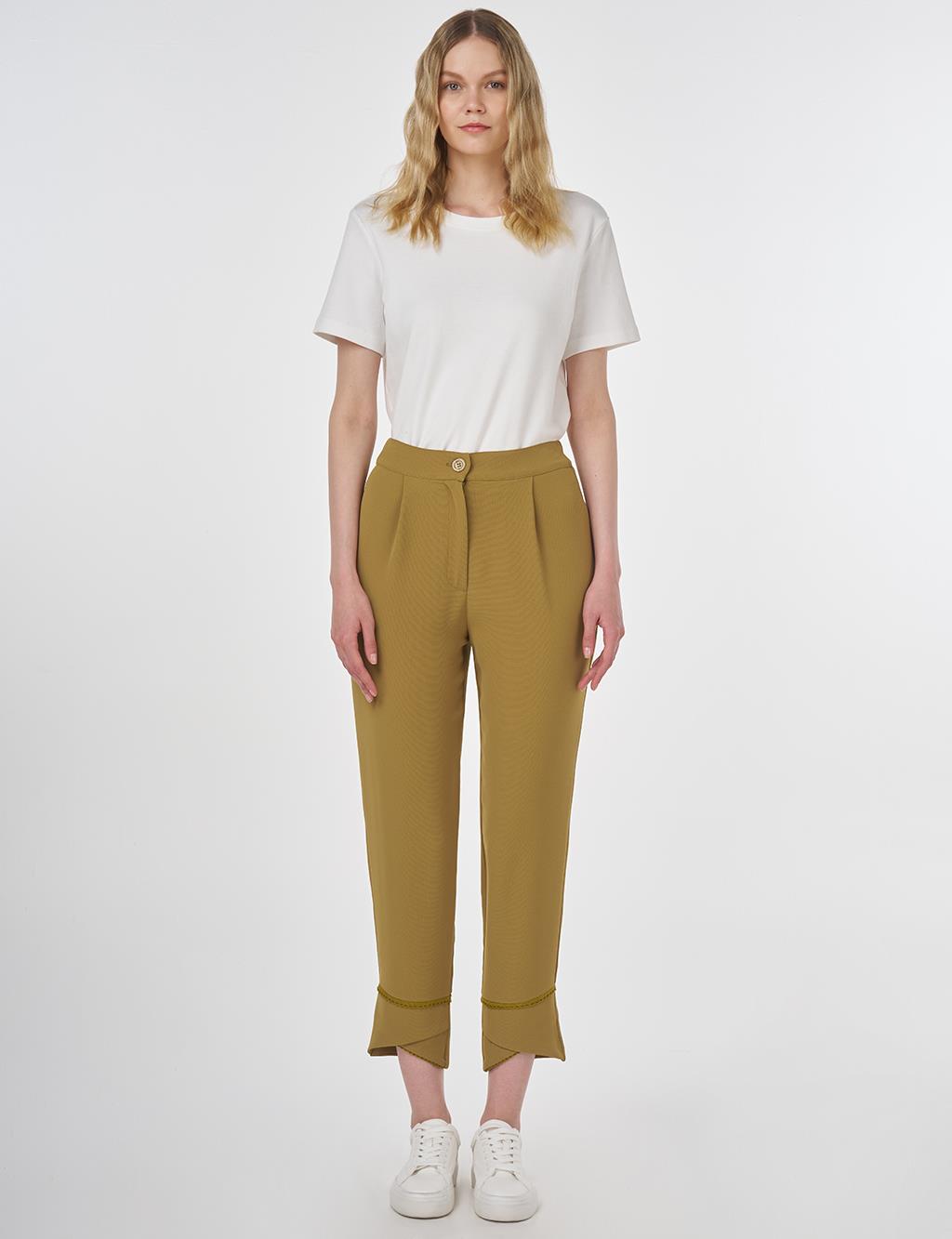 Stitch Detail Crepe Pants Khaki