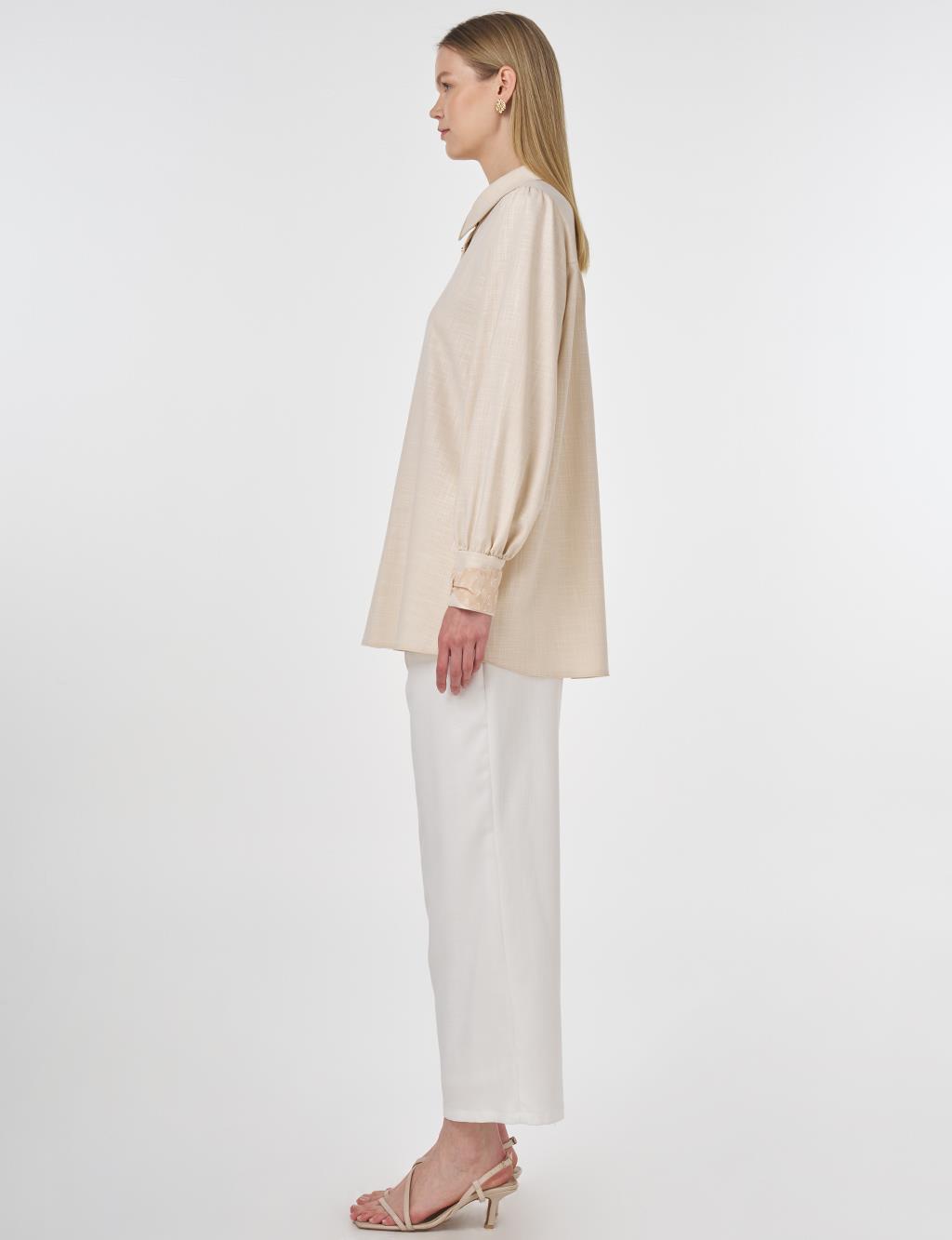 Shiny Buttoned Viscose Tunic Cream 