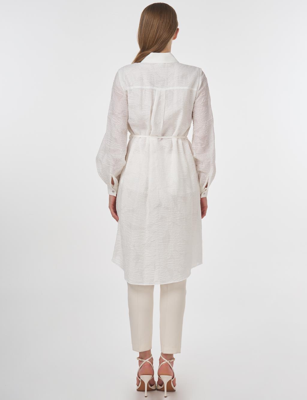 Drawstring Viscose Tunic in Optical White