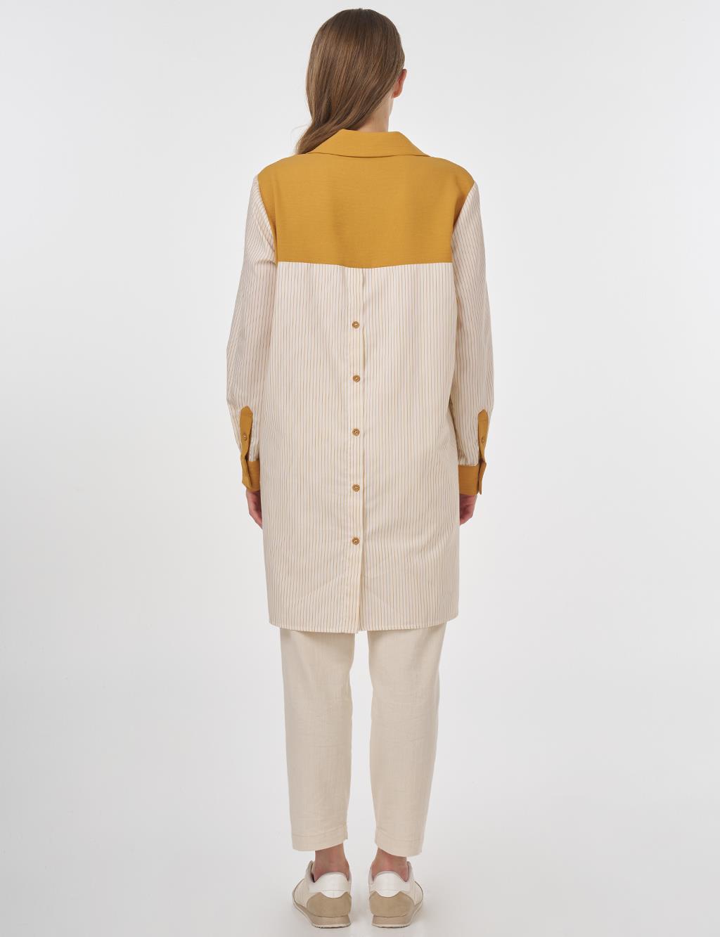 Striped Tunic with Fabric Panels Saffron