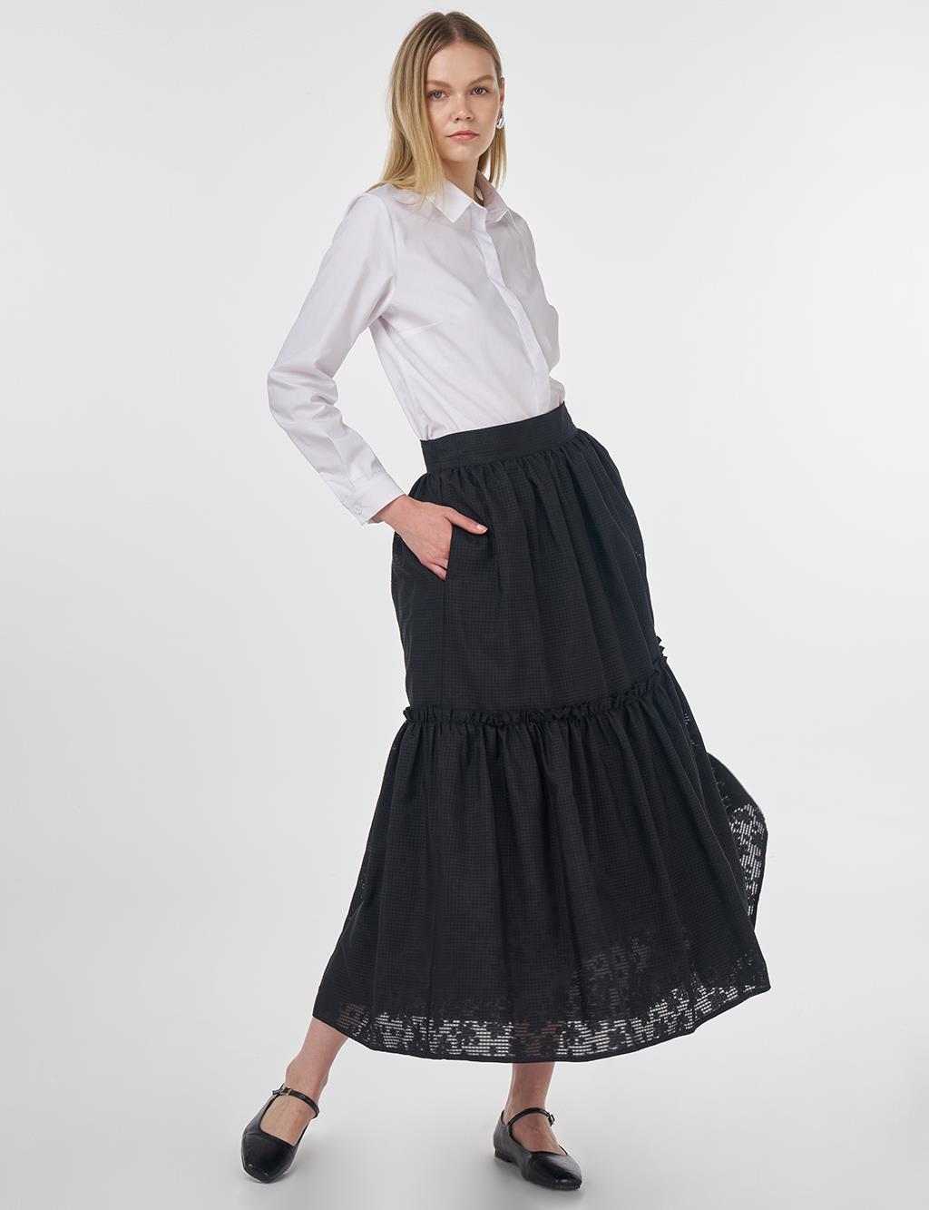 Floral Printed Ruffled Skirt Black 