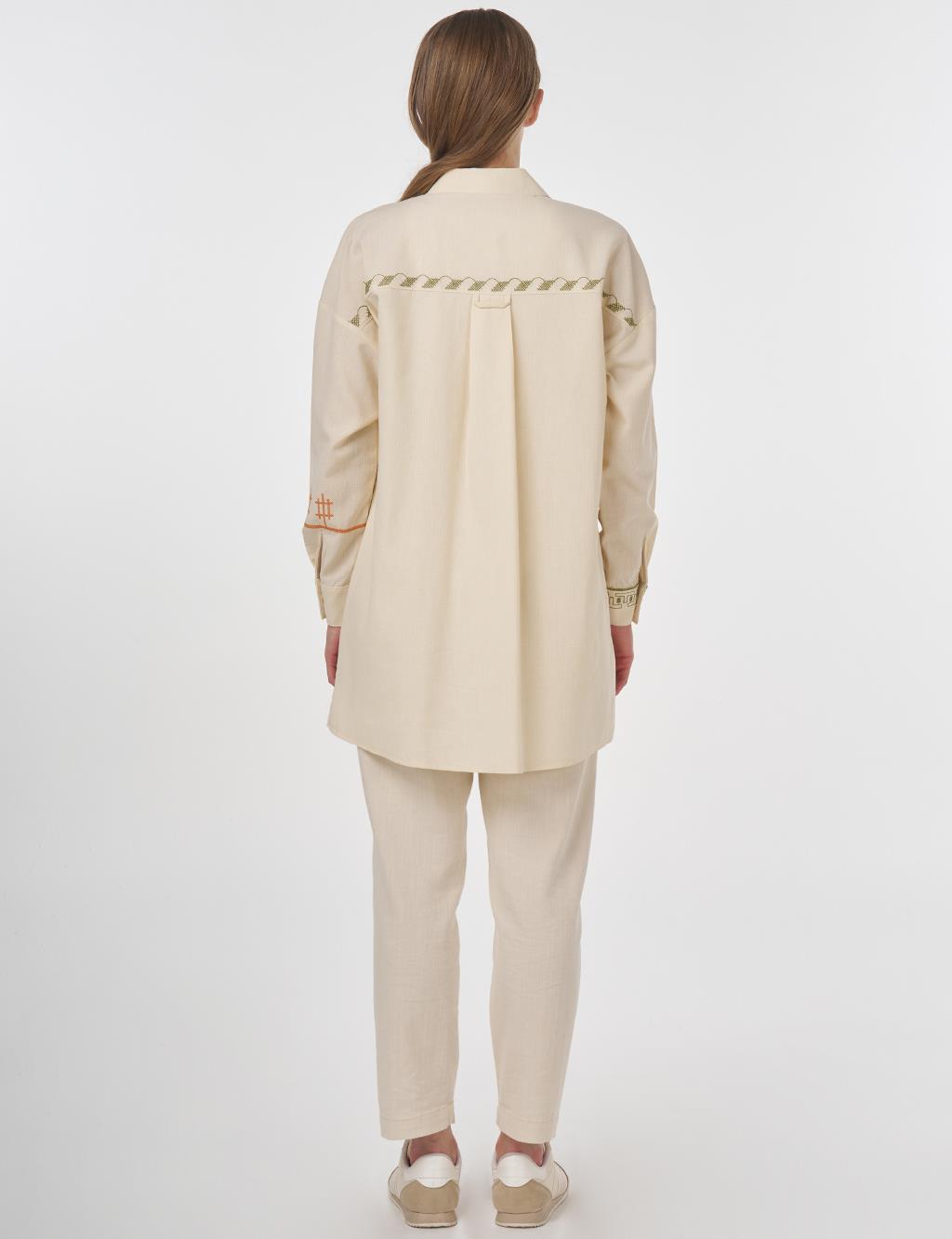 Etamin Embroidered Cotton Linen Tunic Cream