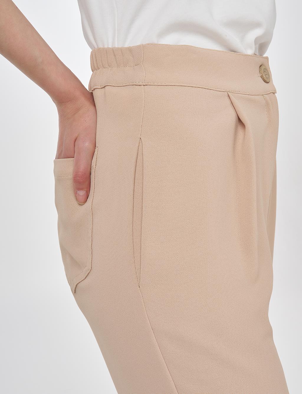 Stitch Detail Crepe Pants Beige