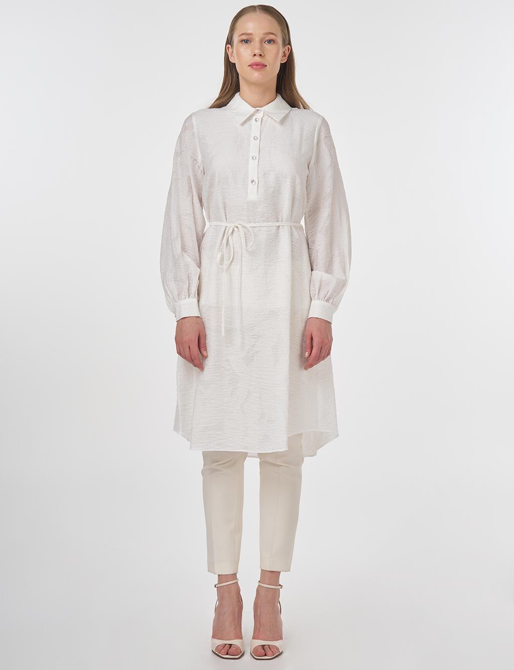 Drawstring Viscose Tunic in Optical White
