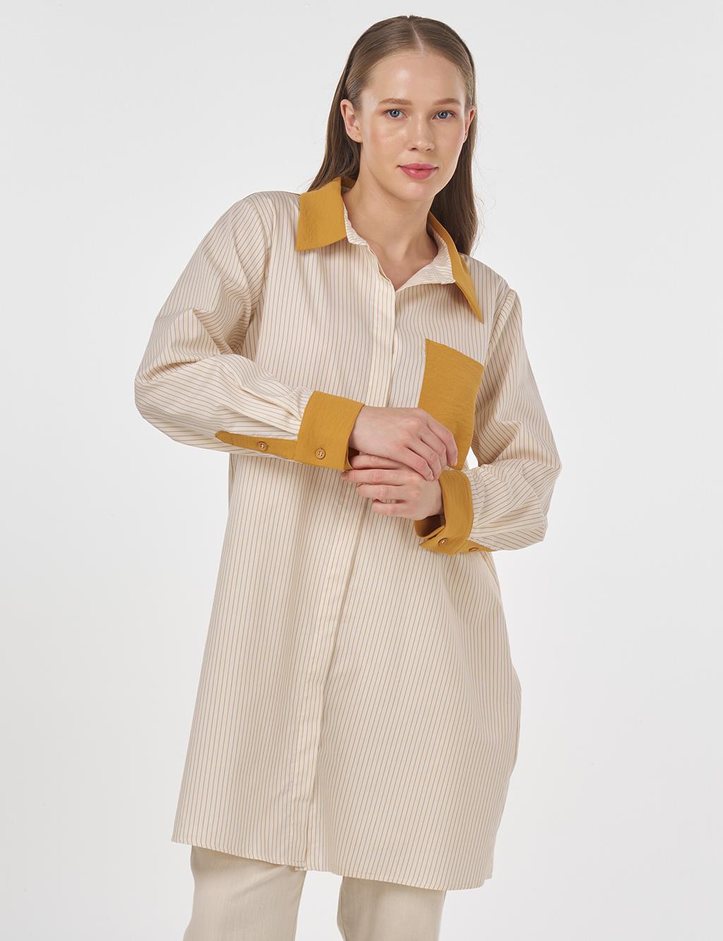 Striped Tunic with Fabric Panels Saffron