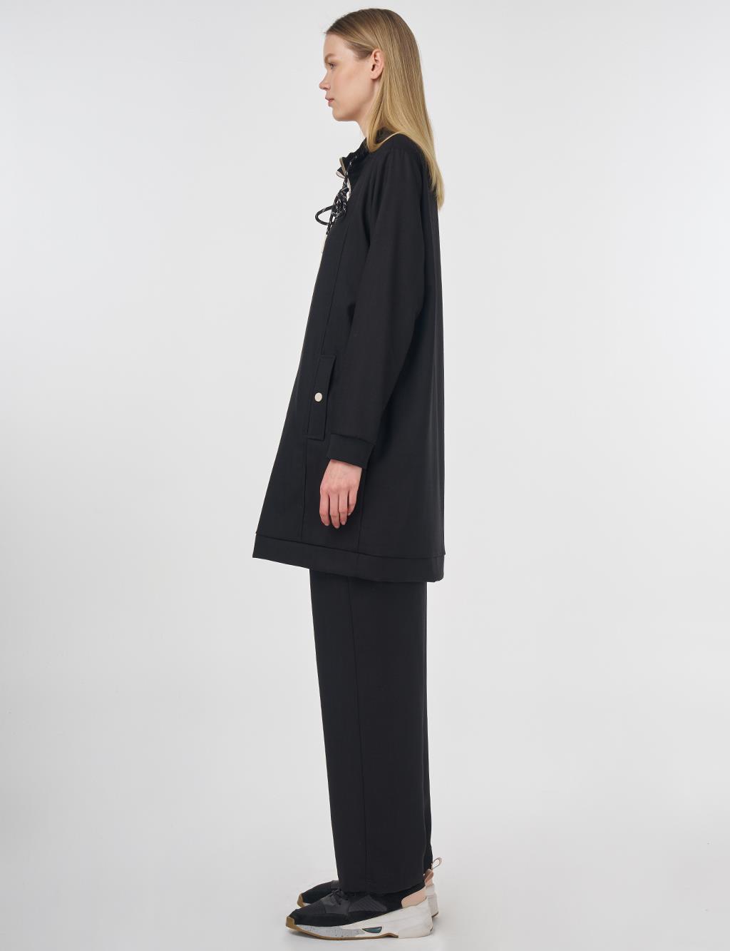 Zip-Closure Viscose Two-Piece Set Black 