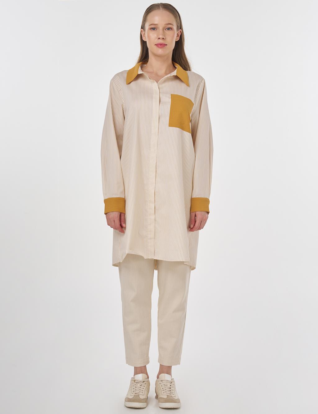 Striped Tunic with Fabric Panels Saffron