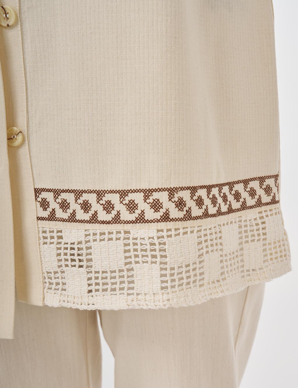 Etamin Embroidered Cotton Linen Tunic Cream