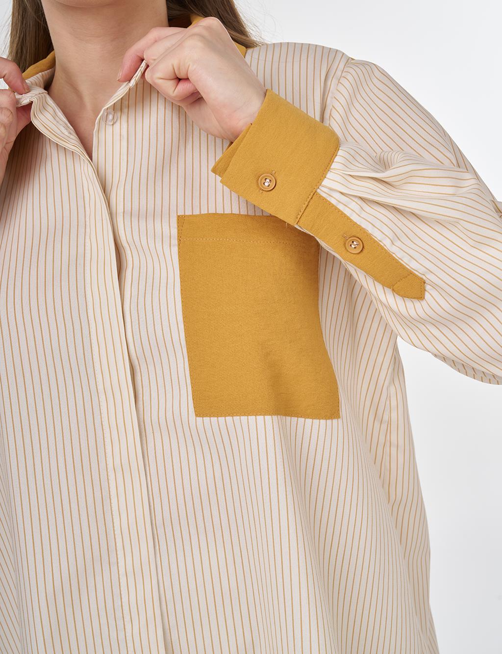 Striped Tunic with Fabric Panels Saffron