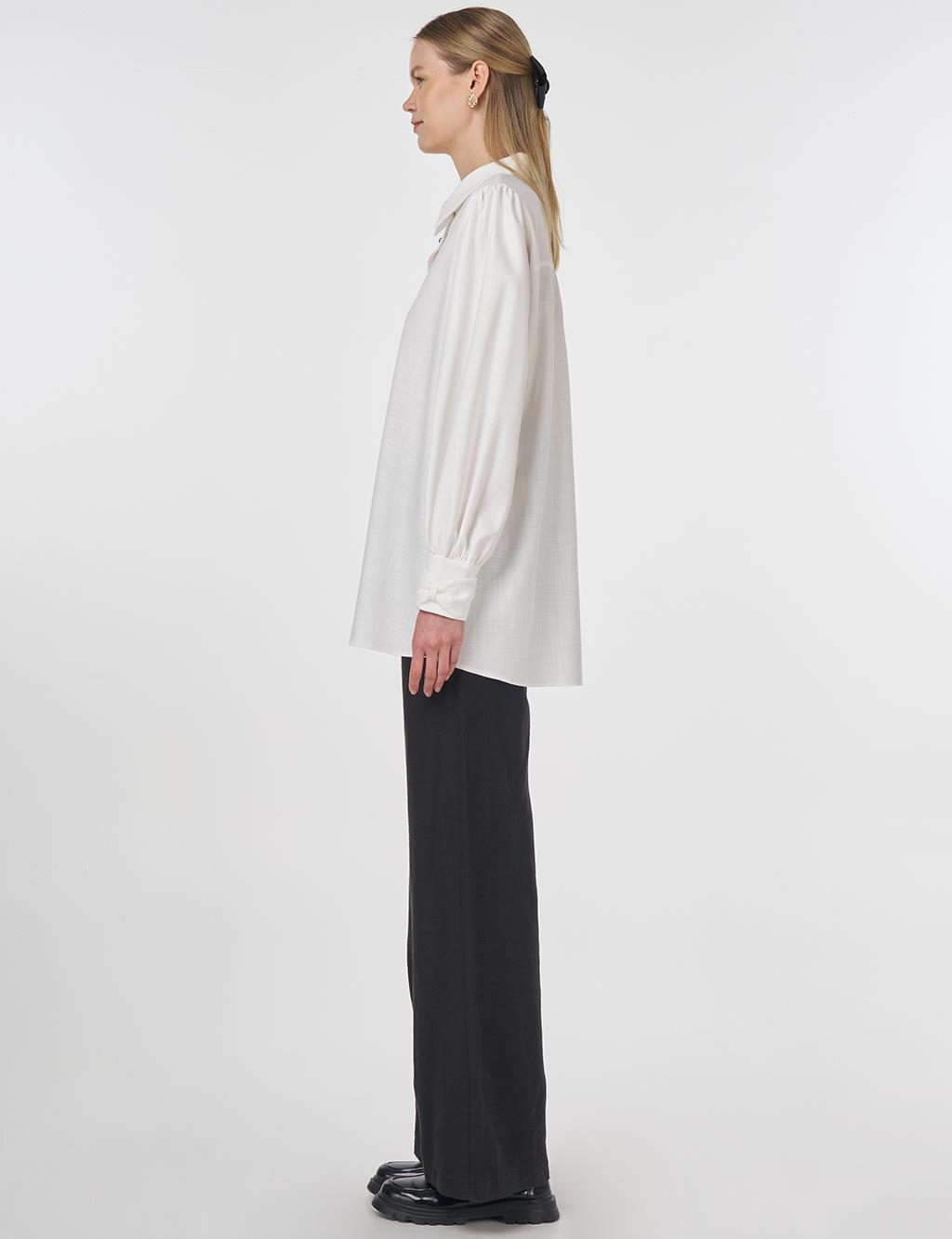 Shiny Buttoned Viscose Tunic Optical White