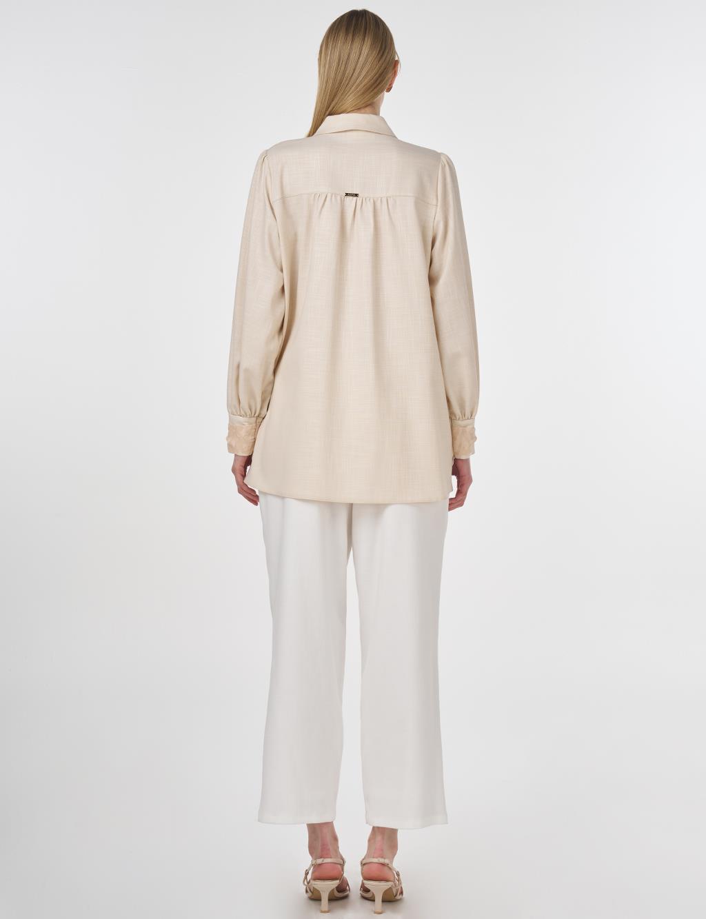 Shiny Buttoned Viscose Tunic Cream 
