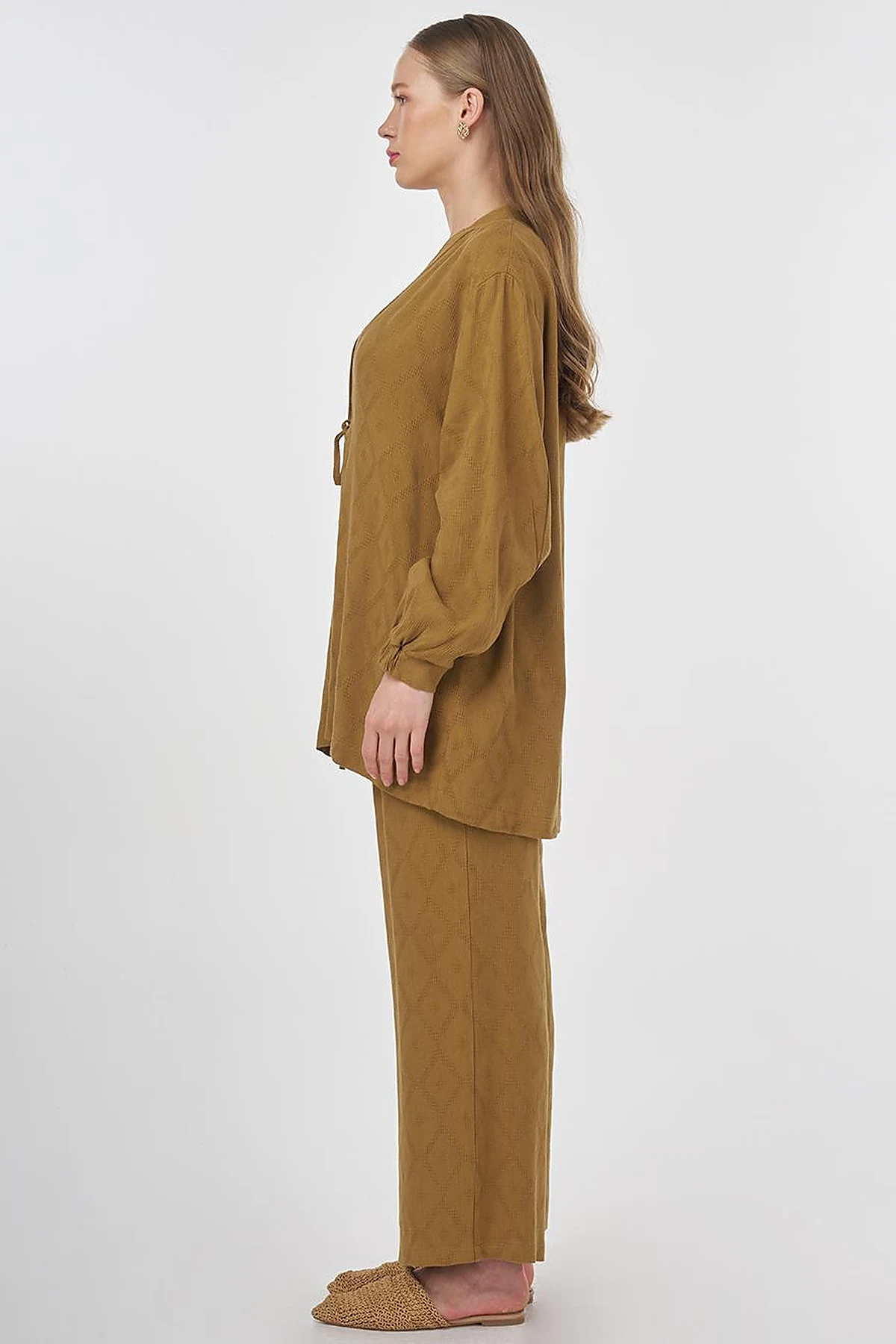 Drawstring Viscose Linen Two-Piece Set Dark Olive