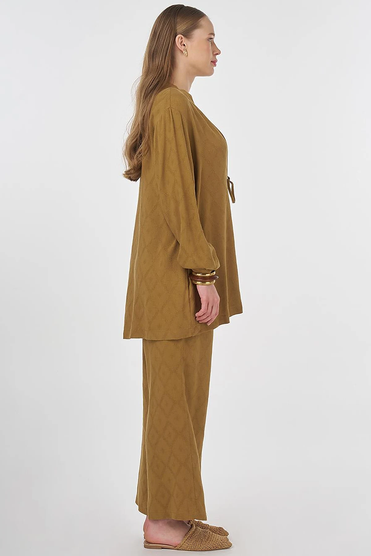 Drawstring Viscose Linen Two-Piece Set Dark Olive