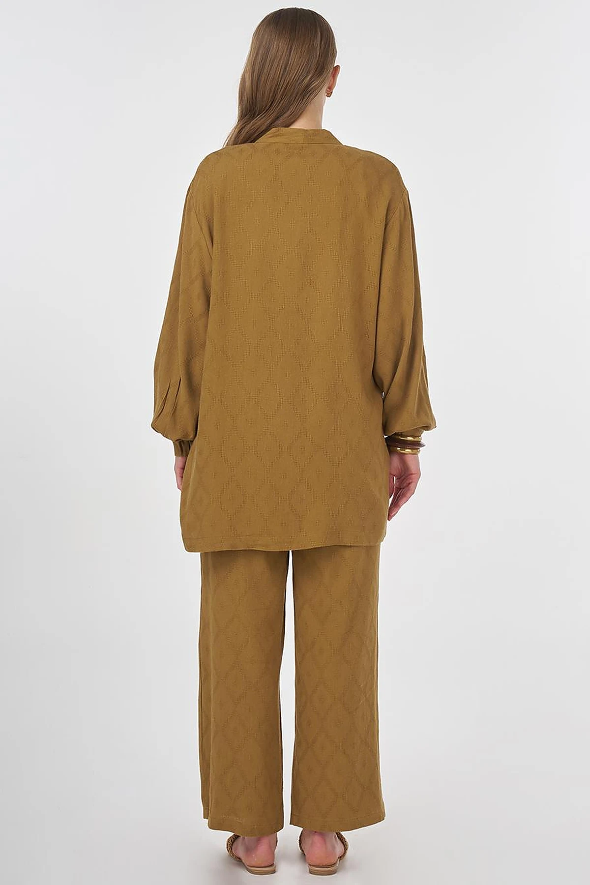 Drawstring Viscose Linen Two-Piece Set Dark Olive