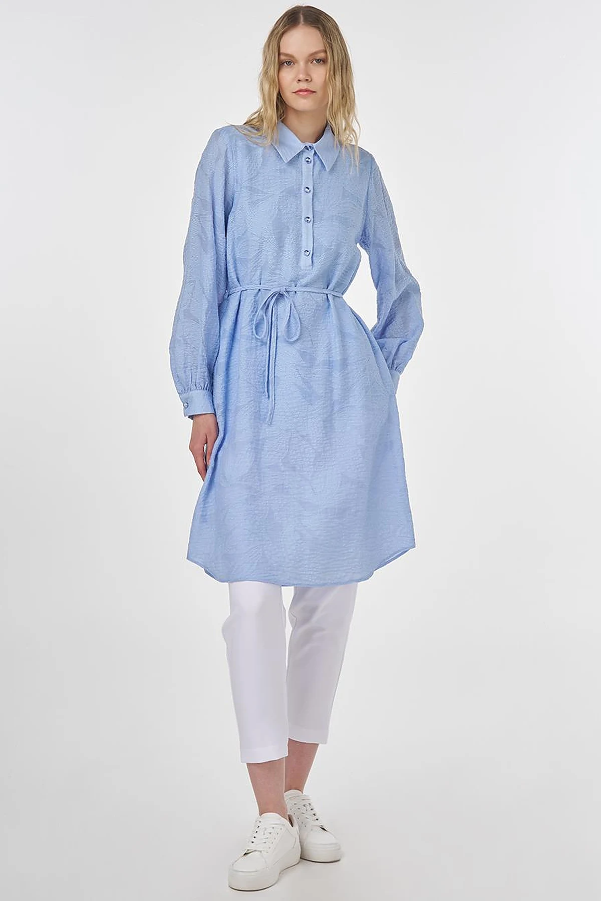 Drawstring Viscose Tunic in Dusty Gray