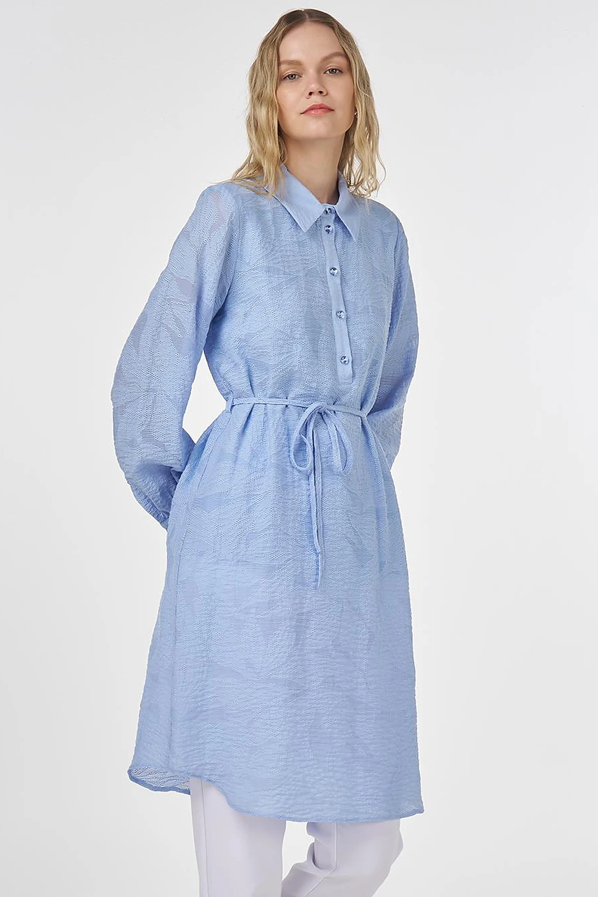Drawstring Viscose Tunic in Dusty Gray