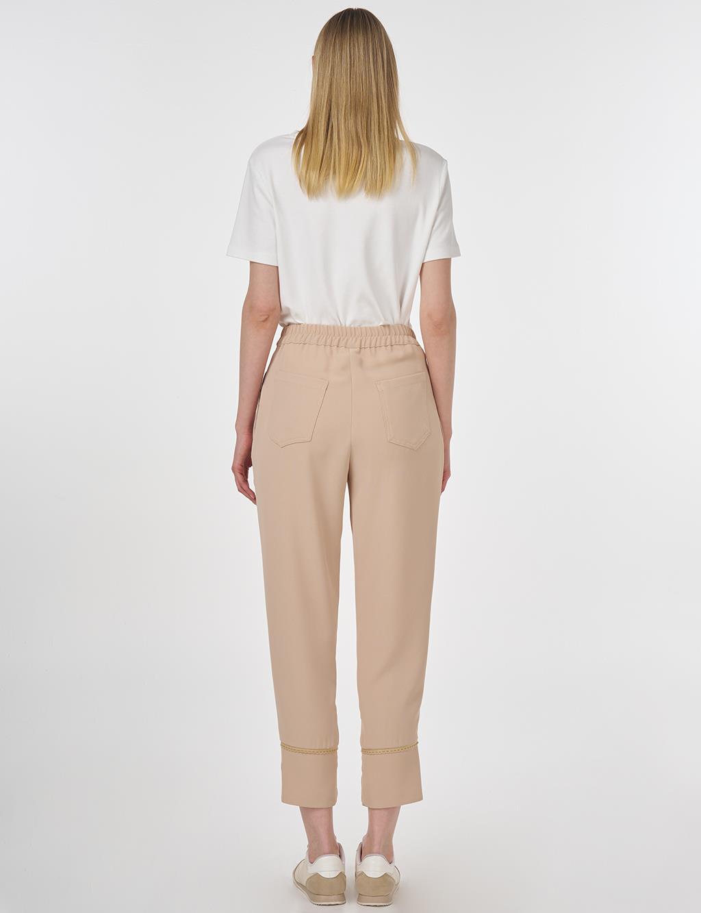 Stitch Detail Crepe Pants Beige