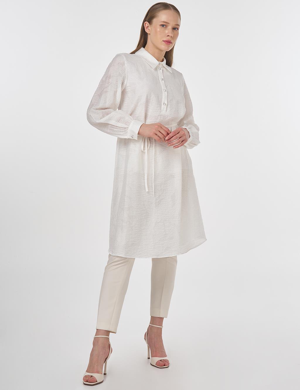 Drawstring Viscose Tunic in Optical White