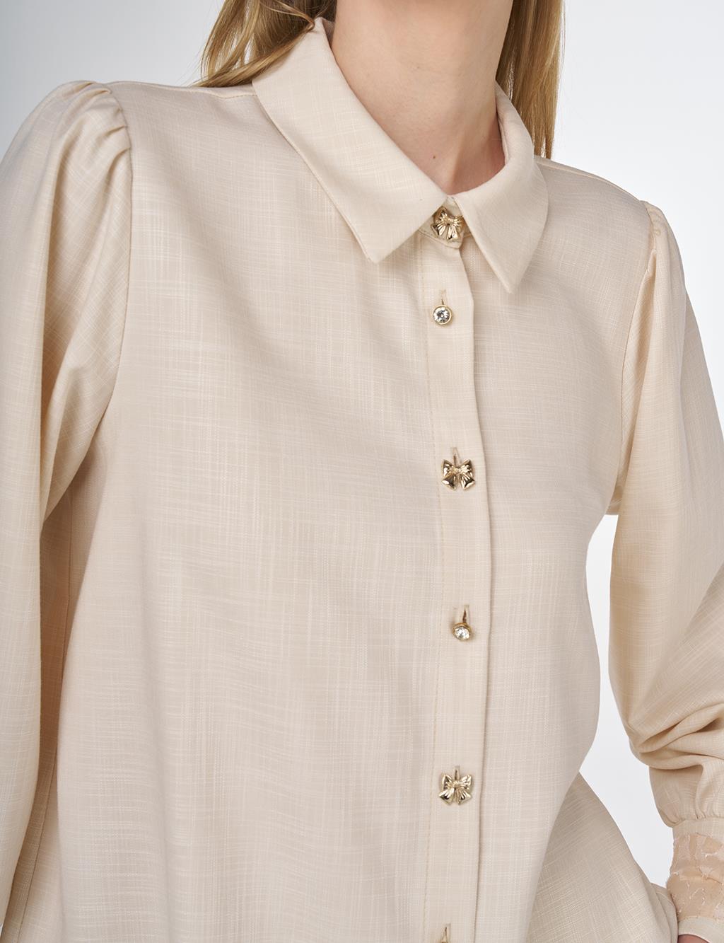 Shiny Buttoned Viscose Tunic Cream 