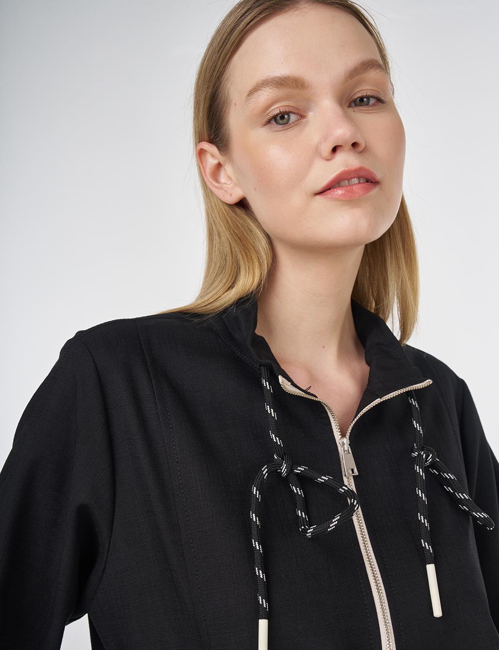 Zip-Closure Viscose Two-Piece Set Black 