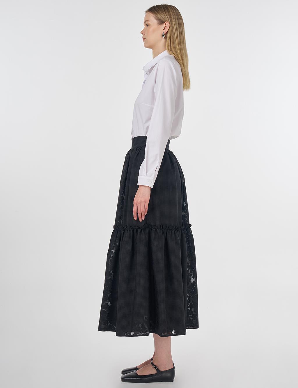 Floral Printed Ruffled Skirt Black 