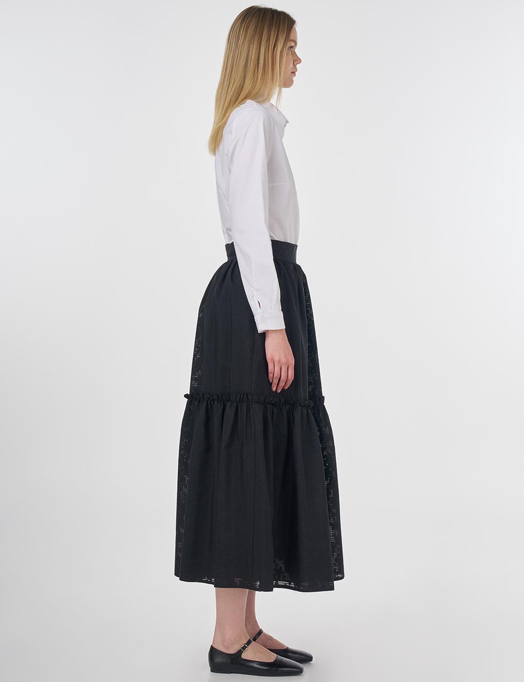 Floral Printed Ruffled Skirt Black 