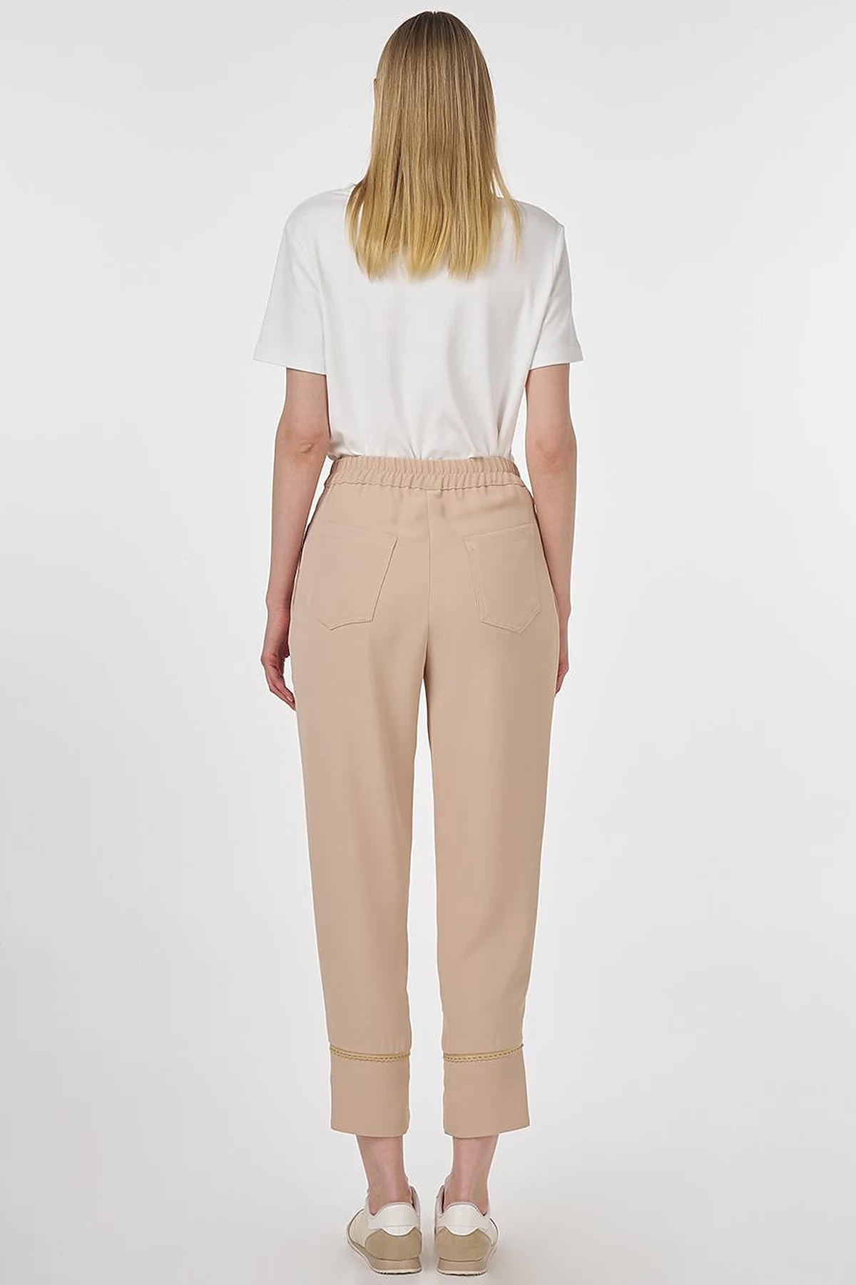 Stitch Detail Crepe Pants Beige
