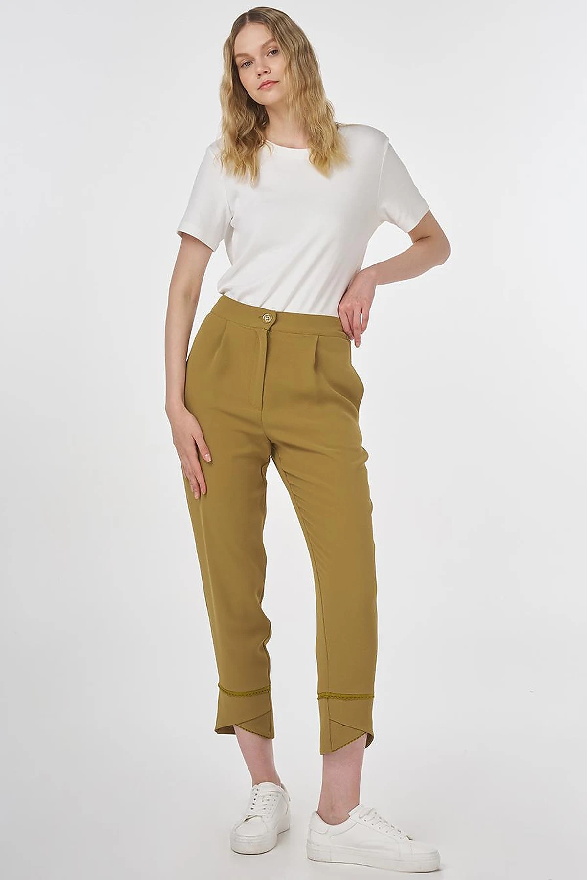 Stitch Detail Crepe Pants Khaki