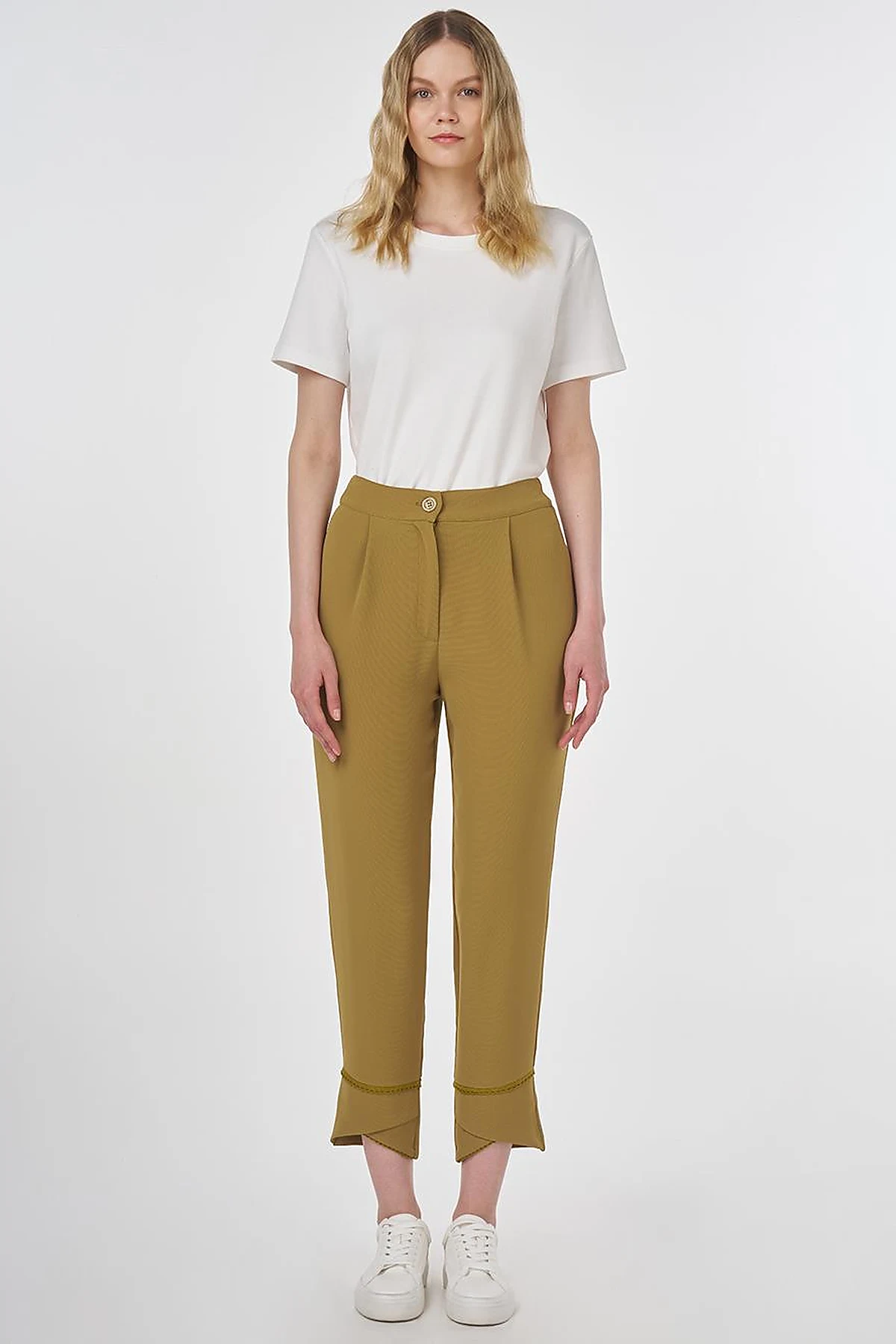Stitch Detail Crepe Pants Khaki