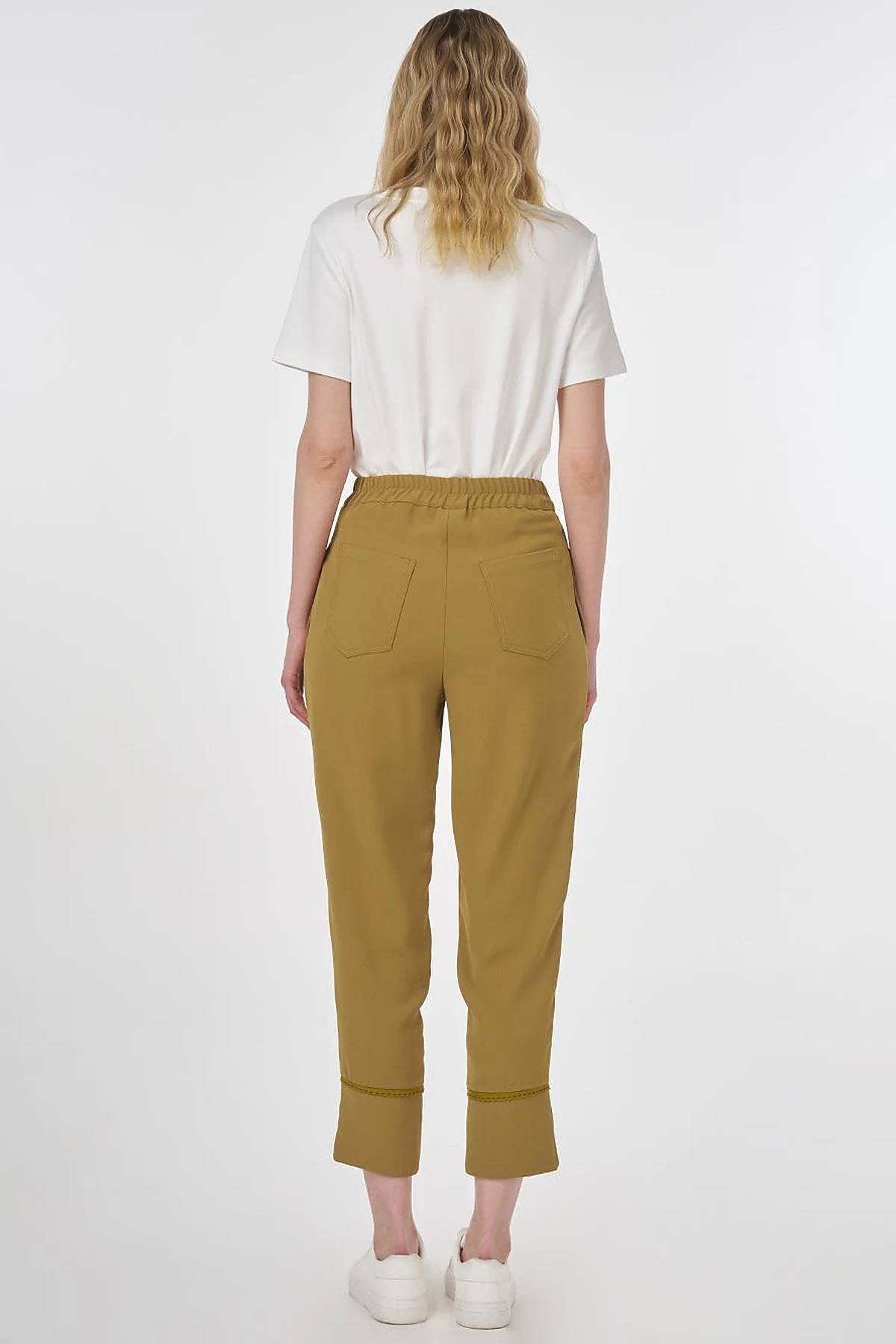 Stitch Detail Crepe Pants Khaki