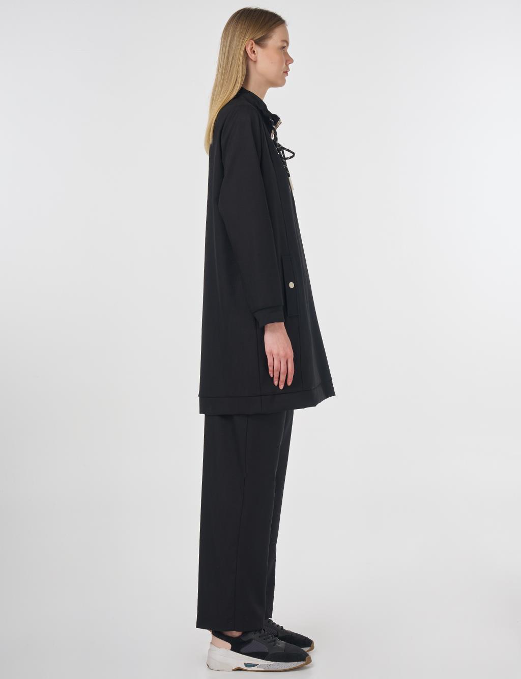Zip-Closure Viscose Two-Piece Set Black 