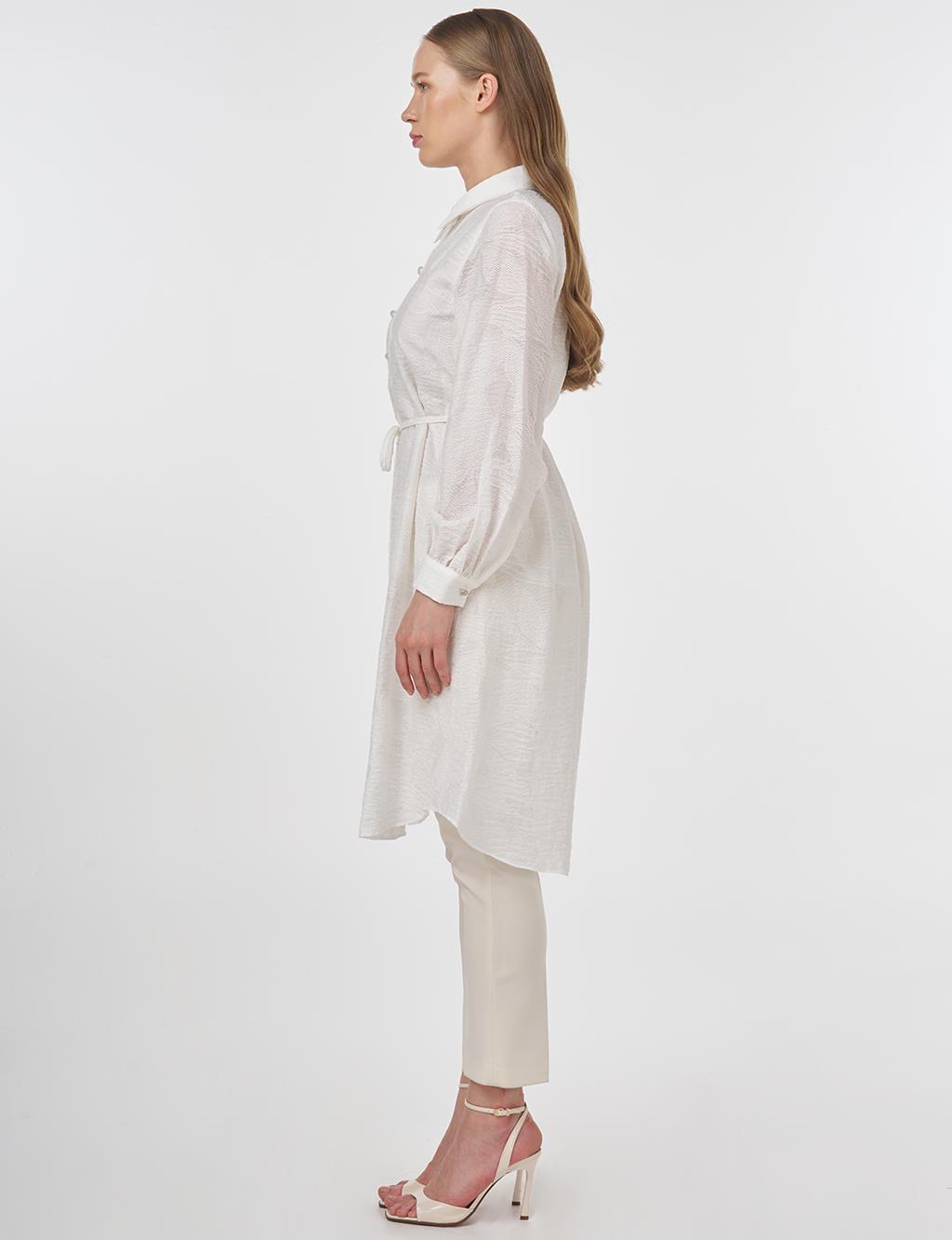 Drawstring Viscose Tunic in Optical White