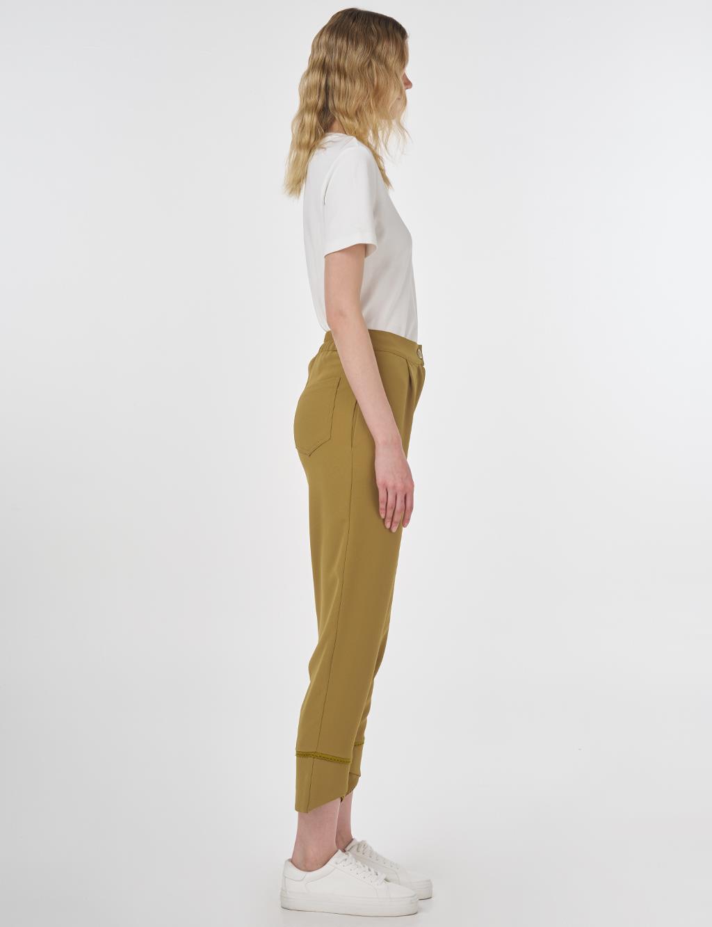 Stitch Detail Crepe Pants Khaki