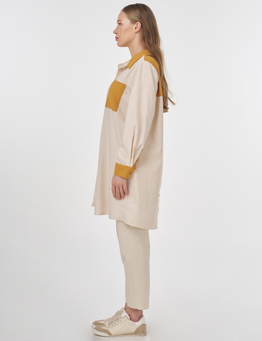Striped Tunic with Fabric Panels Saffron