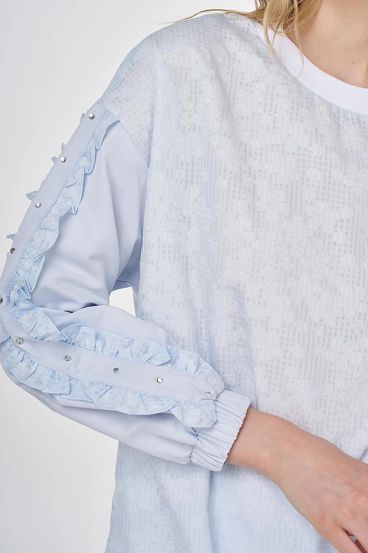Floral Printed Ruffled Sweatshirt Blue 