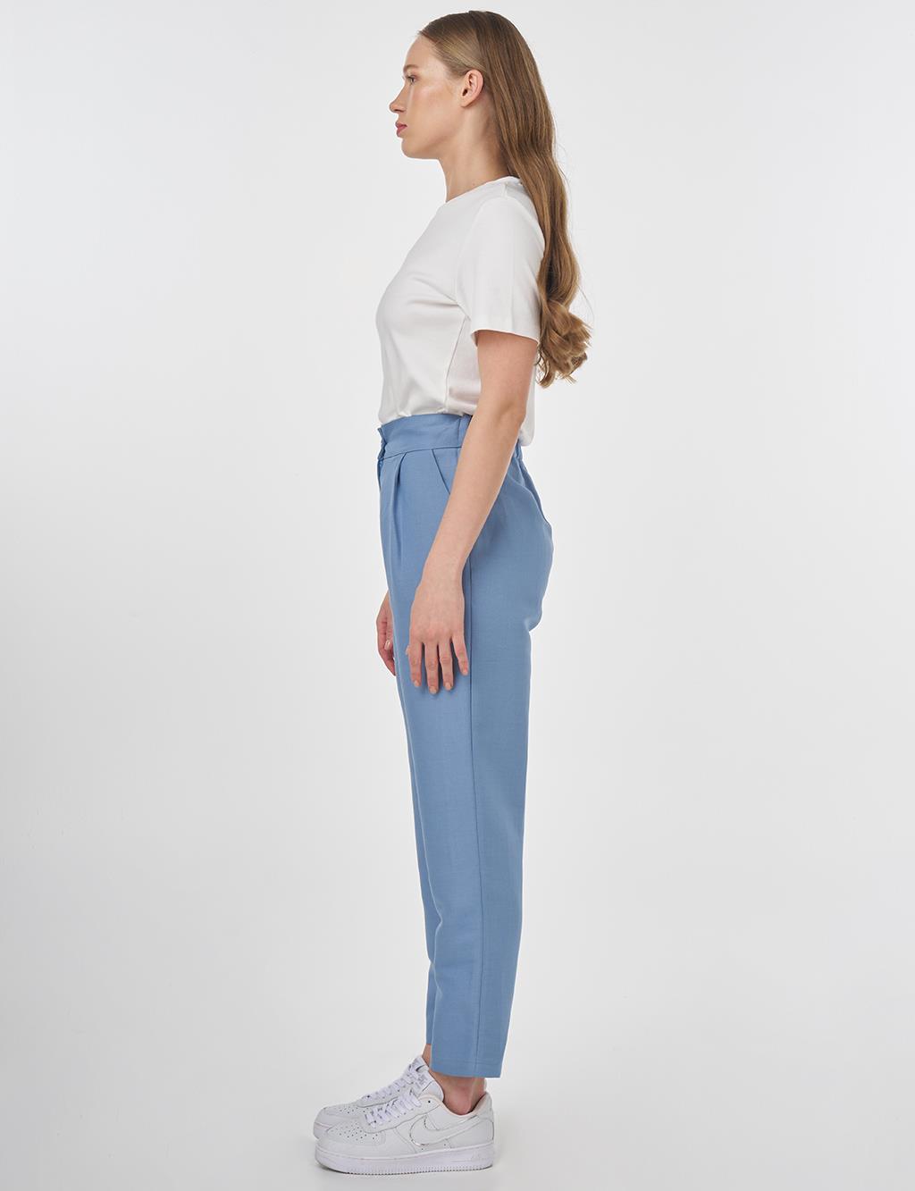 Pleated Fabric Trousers Air Force Blue 