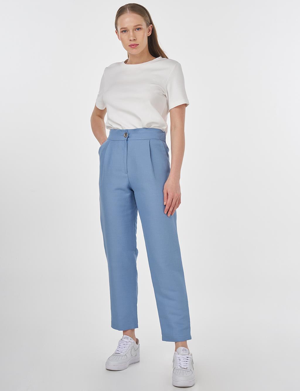 Pleated Fabric Trousers Air Force Blue 